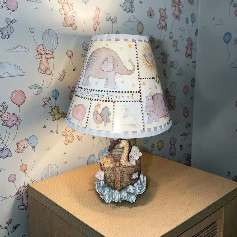 Noah's Ark Nursery Table Lamp Animals God's Blessings Have No End with Shade